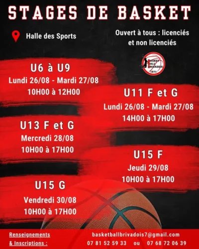 Venez participer à nos stages de basket de pré-saison à Brioude.